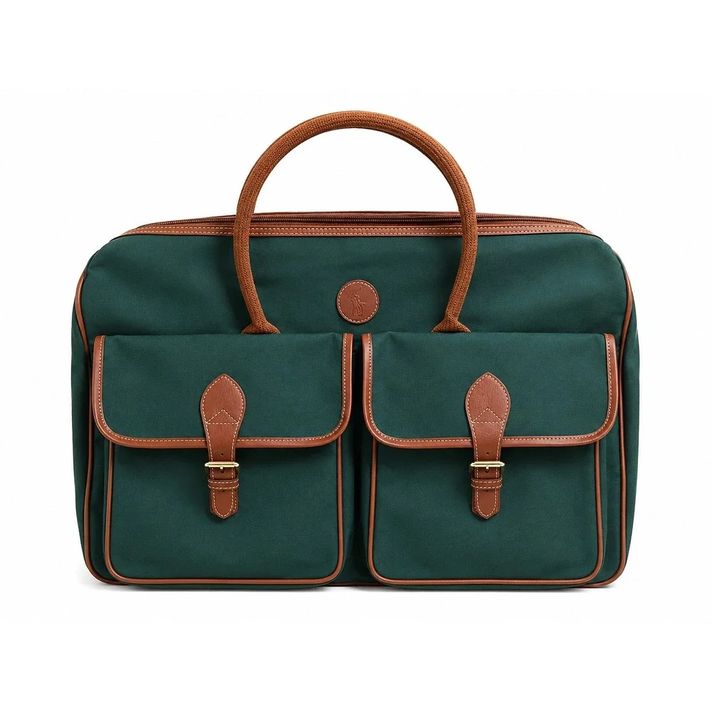 PoloRalphLauren Vintage Duffle Bag Green Canvas Weekend Travel Luggage Pony Logo